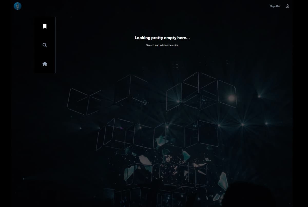 Screenshot of Empty Saved Coins Page