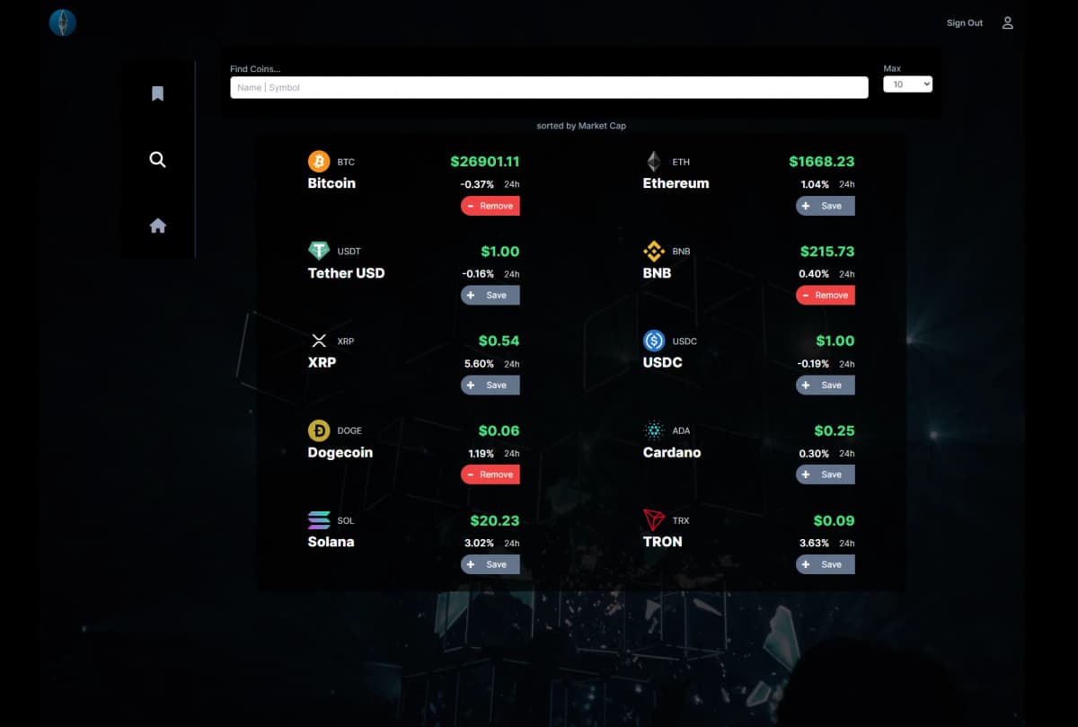Screenshot of Dashboard Search Page